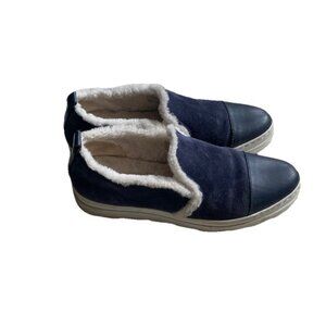 Joyks Slip On Shoes Navy Blue Suede Upper 7 White Sheepskin Lining Leather Cap